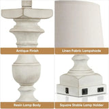 28''Table Lamp for Bedroom Nightstand, Vintage Bedside Lamp w/ USB A+C Port