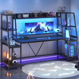Gaming Desk 78.8'' with LED Lights, Hutch and Storage Shelves, Computer Desk with Monitor Stand,