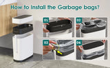 Plastic Garbage Can with Toilet Brush Holder, Black Locking Press Top Lid, Rectangular, Bathroom Trash Can, White, 14 Liter