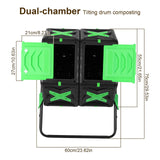 140L Dual Chamber Composting Tumbler Fast Assemble Tumbling Mobile Compost Starter