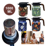 1000ml Vintage Floral Tea Kettle Stainless Steel Insulated Tea Pot Built-in Infuser