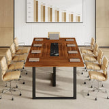 10-Person Industrial Style Metal Conference Table with Power Outlets and Cable