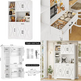 Tall Farmhouse-Style Kitchen Pantry Cabinet with Microwave Stand and Barn Door Design