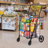 Folding Shopping Cart, Jumbo Grocery Cart With Double Baskets, 360Swivel Wheels, Heavy Duty Utility Cart, 110 LBS Large