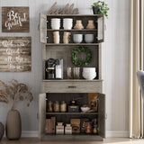 71 Freestanding Tall Kitchen Cabinet with Microwave Stand and Doors Rustic