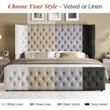 King Size Platform Bed Frame, 6.3” Thick Upholstered Curved Headboard