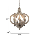 Vintage White Wooden Chandelier with Candle Lights Ornate Design