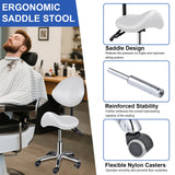 Saddle Chair with Back Support | Rolling Adjustable Esthetician Chair with Wheels | Heavy-Duty Massage Stool