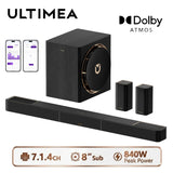 ULTIMEA 7.1.4ch Soundbar with 8" Wireless Subwoofer&2 Surround Speakers