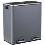 Brushed Stainless Steel 60L/16Gallon Rectangular Hands-Free Dual Compartment Recycling Kitchen Step Trash Can