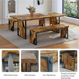HIPIHOM 70.8" Wooden Dining Table with 2 Benches, Modern Set for 4-6 Person
