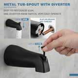 Tub and shower faucet set for bathroom use, matte black metal finish, single-handle trim kit