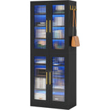 Bookcase with Doors and LED Light, 67-inch Tall Bookshelf with 8-Tier Shelves for Living Room