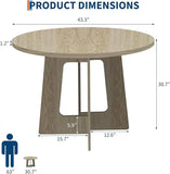 Round Dining Table for 4, 43.3" Wood Kitchen Table with Cross Base