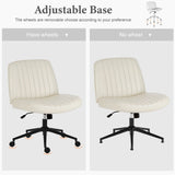 JHK Armless Cross Office Chairs with Wheels PU Leather Swivel Living Room Desk Chair Height Adjustable