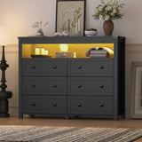 6 Drawer Dresser with Lights and Open Space for Bedroom, Wood Dressers
