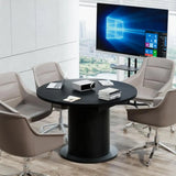 Adjustable 43.3-59 Inch Round Conference Table for 4-6 People, Modern Design with Wooden