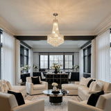 Silver Crystal Chandelier, Round Dimmable Dining Table Crystal Chandelier for bedroom