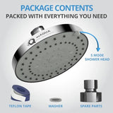Shower Head High Pressure 4.5 Inch, 5 Spray Modes, 72 Anti-Clog Nozzles, Easy 1-Min Installation
