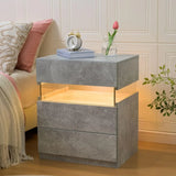 Grey LED Nightstand Set of 2,with 3 Drawers for Bedroom, Bedside Table