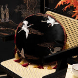Round Shape Pillows Embroidery Cushion Crane Pattern Decorative Pillow Cover For Sofa Chair