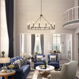 15-Lights ﻿ American Wrought Iron Circular Pendant Light Round Black Chandelier Lamp