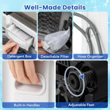 Portable washing machine for apartment and RV use, white plastic unit with full automatic operation,