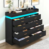 8 Drawer Dresser with LED Light, Modern Chest of Drawers for Closet, 47"