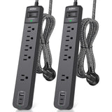 2 Pack Power Strip Surge Protector 5 Outlets 3 USB Charging Ports 6Ft Cord