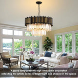 Modern Crystal Chandelier 12-Light Black for Dining Room Living Room Round  Ceiling