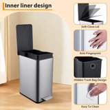 2.6 Gallon (10 L) Trash Can, Stainless Steel Kitchen Garbage Can, Recycling or Waste Bin,