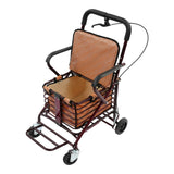 Foldable Shopping Cart with Seat, Rolling Walker with Brakes for Senior, Foldable Shopping Cart