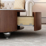 Modern Coffee Table with 2 Drawers and faux Marble Top for Living Room