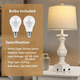 28''Table Lamp for Bedroom Nightstand, Vintage Bedside Lamp w/ USB A+C Port