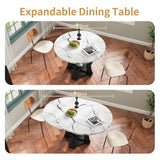 Extendable Dining Table 43"-59" for 4-6, White Faux Marble Round Kitchen Dining Room Table