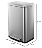 Kitchen Trash Can, Stainless Steel 50 Liter / 13 Gallon Garbage Can, Rectangular Steel