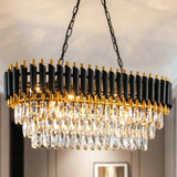 Modern Black & Gold Crystal Chandelier, 3-Tier K9 Oval Crystal Chandelier for Kitchen