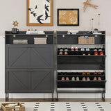 Freestanding Wooden Shoe Rack with Hidden Slim Storage for Entryway