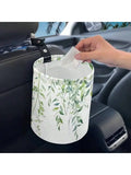 Green Leaf Pattern Collapsible Car Trash Can Portable Garbage Bin For Front Back Floor