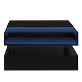 Lift-Top Coffee Table with 2 Drawers And Glass Top for Living Room