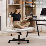 TCGBKAF White Criss Cross Chair with Adjustable Arms Chenille Swivel Vanity Chair with Side Pockets Ergonomic Cross Legged Office Chair with Wheels Adjustable Height Computer Desk Chair