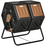 Rotating Composter, Dual Chamber Compost Bin with 24 Vents and Steel Legs