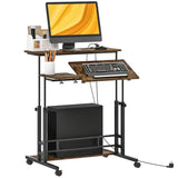 HOMCOM Adjustable Standing Desk with Power Outlets, Stand Up Desk with Tiltable Tabletop