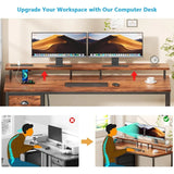 55 Inch Computer Desk Gaming with 4 Fabric Drawers Power Outlets and LED Lights for Home