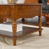 Vintage Solid Wood Coffee Table with 2 Drawers & Storage Shelf