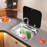 304 Stainless Steel RV Sink Kit Retractable Rotatable Faucet Tempered Glass Flip Lid Deep Basin Space-Saving