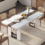 71 Large Marble-Color Rectangular Dining Table for 6-8, Elegant White Marble Top for Home