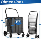 Grocery Cart on Wheels for Groceries, Folding Shopping Carts with Liner