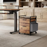 2Drawer Mobile File Cabinet with Wheels Solid Wood Rolling Storage Cabinet