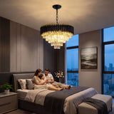 Modern Black & Gold Crystal Chandelier, Dimmable 5-Tier Round K9 Crystal Chandelier